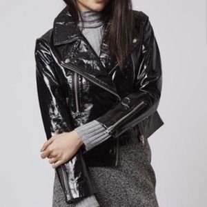 Blank NYC vegan patent leather moto biker black crop jacket NWT S